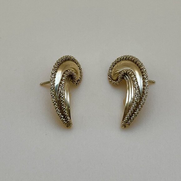 VTG 14K Solid Gold Mid Century MCM Paisley Earrings Hollywood Regency Stamped - Picture 4 of 10